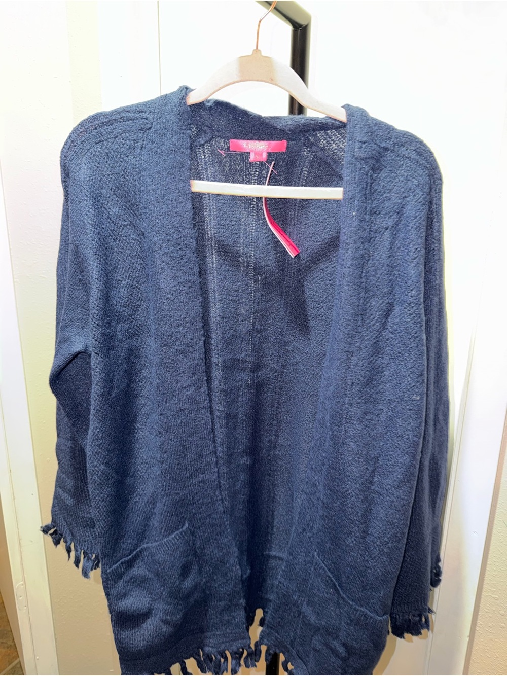 Lilly Pulitzer Lewiston Cardigan Low Tide Navy Fringe Sweater NWT M $198